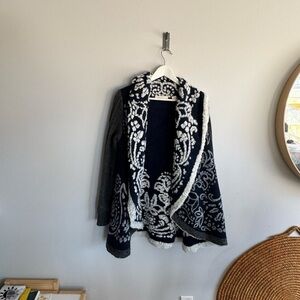 Anthropologie rare small Navy and White Patterned Knit Cardigan